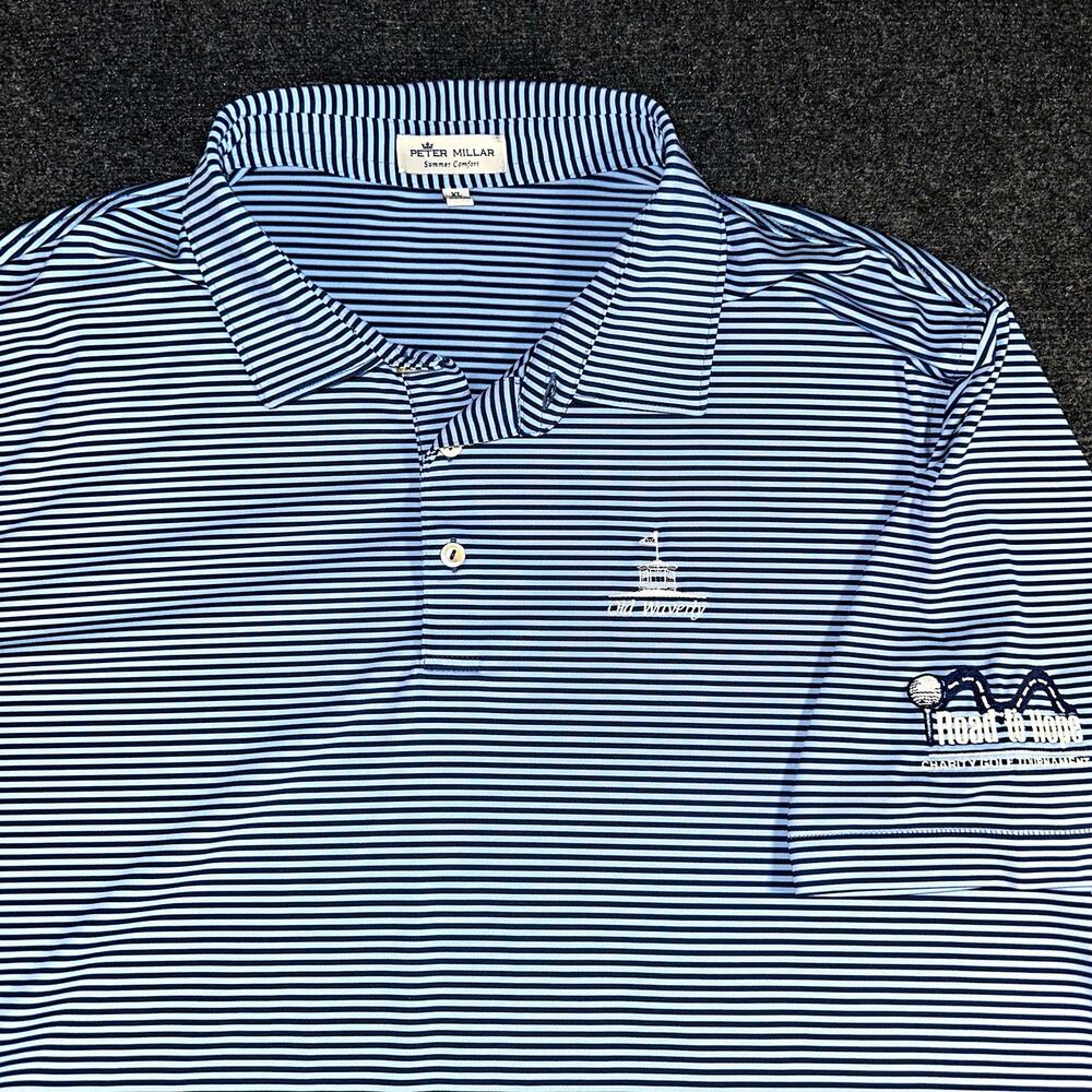 Peter Millar Golf Polo Shirt Mens XL Navy Blue Stripe Old Waverly Club MS Hope